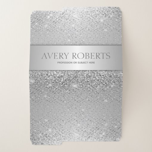 Classy metallic silver glitter file folder | Zazzle
