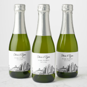Classy Miami Wedding Favor Custom Mini Sparkling Wine Label