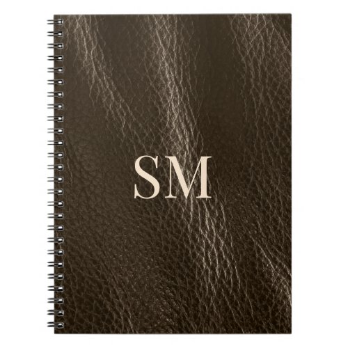 Classy Minimal Brown Leather Monogram Notebook