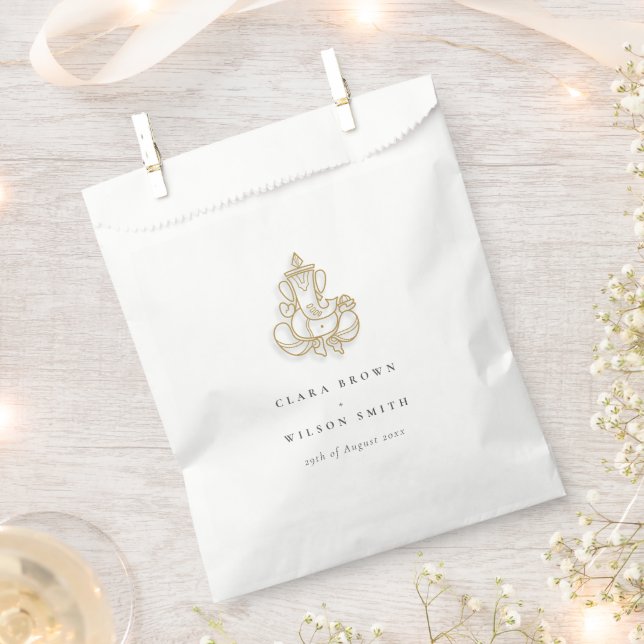 Classy Minimal Gold Ganesh Indian Wedding Favor Bag (Clipped)