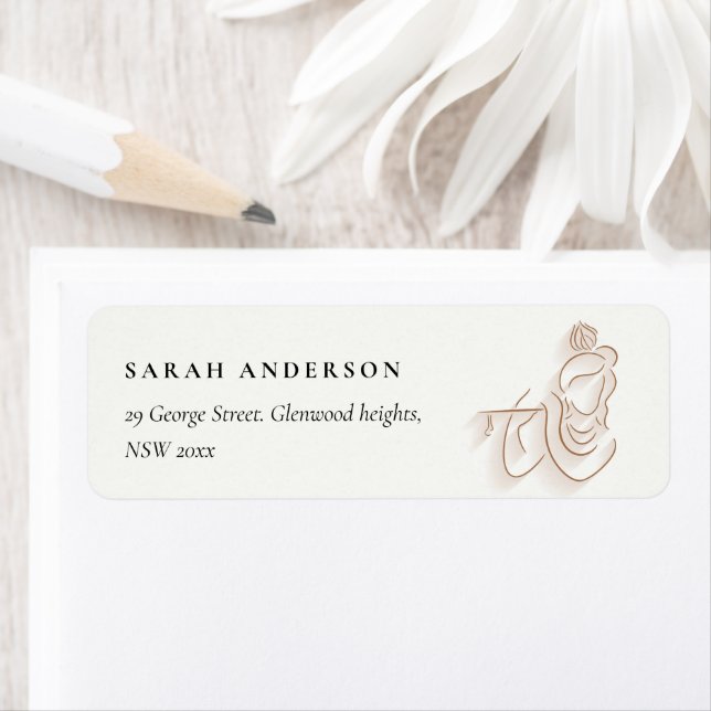 Classy Minimal Gold Krishna Indian Address Label (Insitu)
