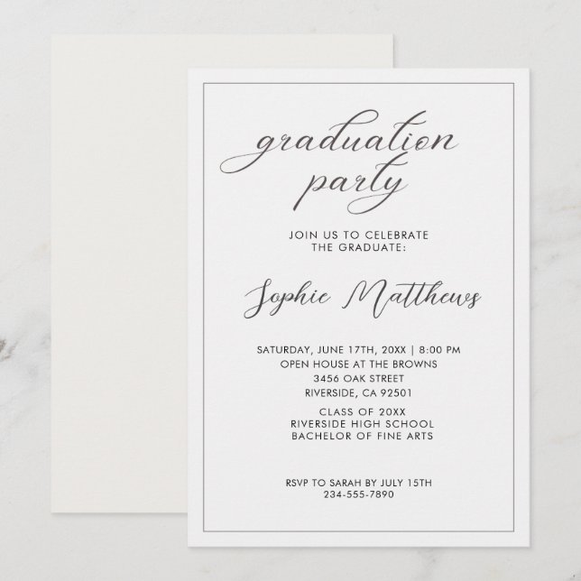 classy Minimalist calligraphy simple class of 2026 Invitation (Front/Back)