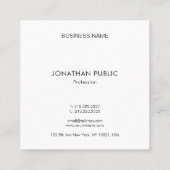 Classy Minimalist Design Template Modern Elegant Square Business Card (Back)