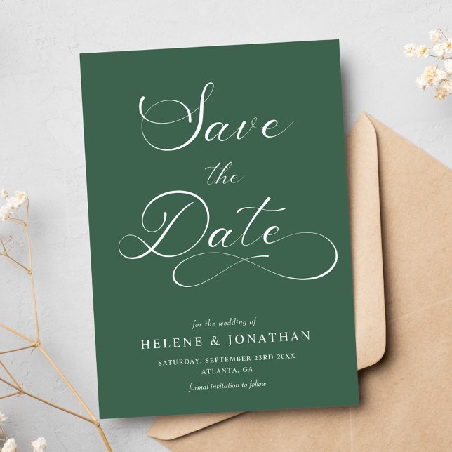 Classy Minimalist Elegant Forest Green Wedding Save The Date (Classy Minimalist Elegant Forest Green Wedding Save The Date)