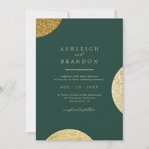 Classy Minimalist Emerald Green  Gold Wedding Invitation