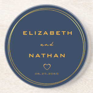 Classy Minimalist Gold Circles Navy Blue Wedding  Coaster