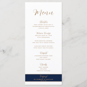 Classy Minimalist Gold Navy Blue Wedding Menu