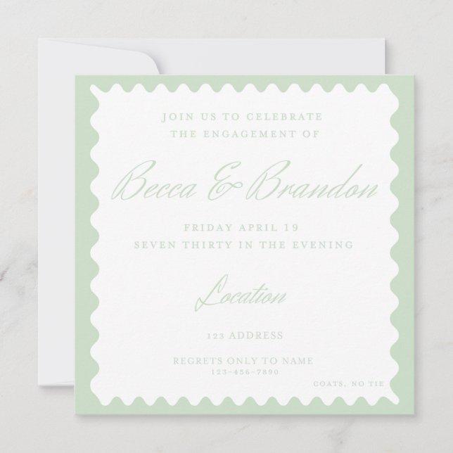 Classy Minimalist Green Engagement Party Invite  (Front)