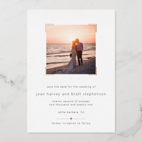 Classy Minimalist Photo Wedding Save the Date Foil Invitation