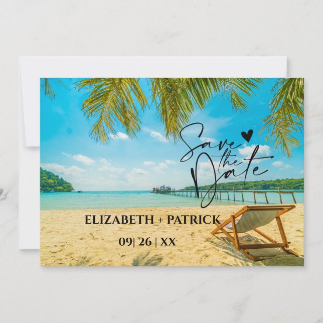 Classy minimalist, tropical beach save the date (Front)
