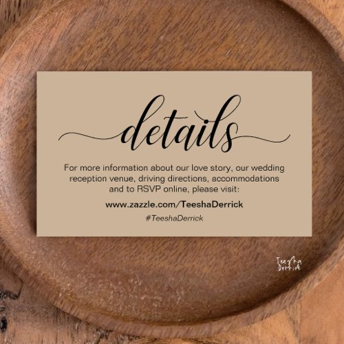 Classy Minimalist Wedding Information and Details Enclosure Card