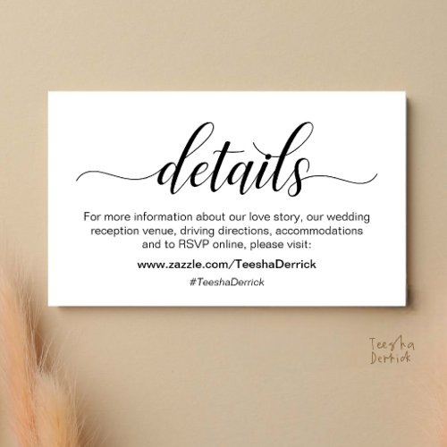Classy Minimalist Wedding Information and Details Enclosure Card