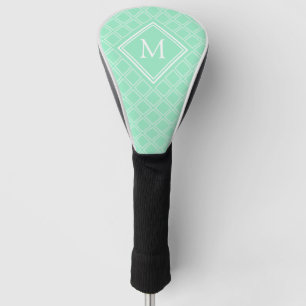 Classy Mint and White Diamond Pattern Monogram Golf Head Cover