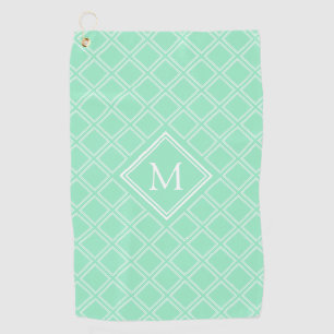 Classy Mint and White Diamond Pattern Monogram Golf Towel