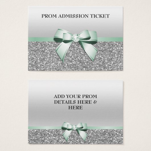 Classy Mint Bow & Silver Glitter Prom Admission (Front & Back)