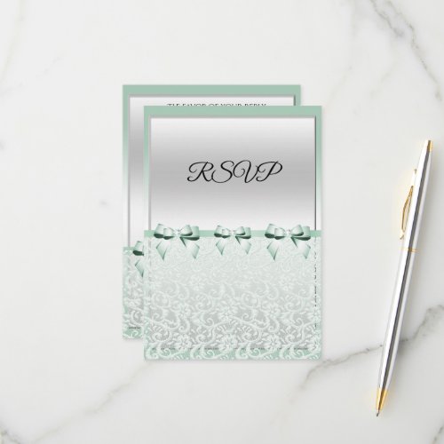 Classy Mint Green Bows  Lace  RSVP Card