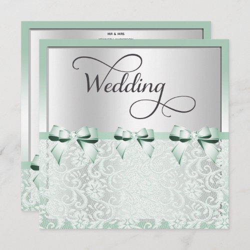 Classy Mint Green Bows  Lace Wedding Invitation