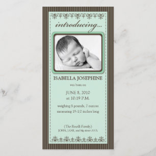 Classy Mint Green Customized Birth Announcement