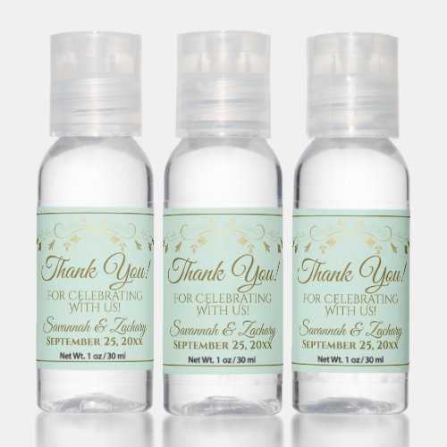 Classy Mint Green  Gold Vintage Wedding Thank You Hand Sanitizer