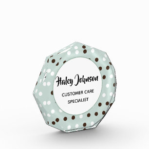 Classy Mint Polka Dot Pattern Desk Name Plate