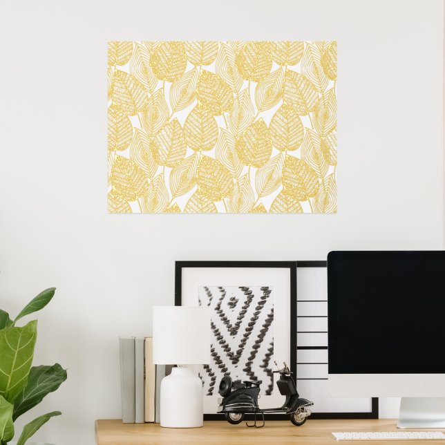 Classy Modern Abstract Leaves Art Pattern Gold Foil Prints (In Situ (Desk))