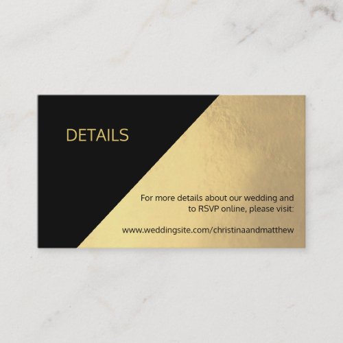 Classy Modern Black  Gold DETAILS Wedding Website Enclosure Card