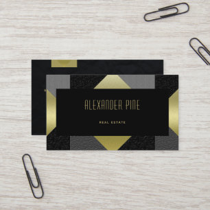 Classy Modern Black Gold Geometric Real Estate Business Card