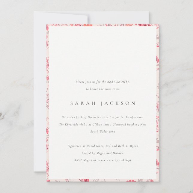 Classy Modern Blush Paisley Typography Baby Shower Invitation (Front)