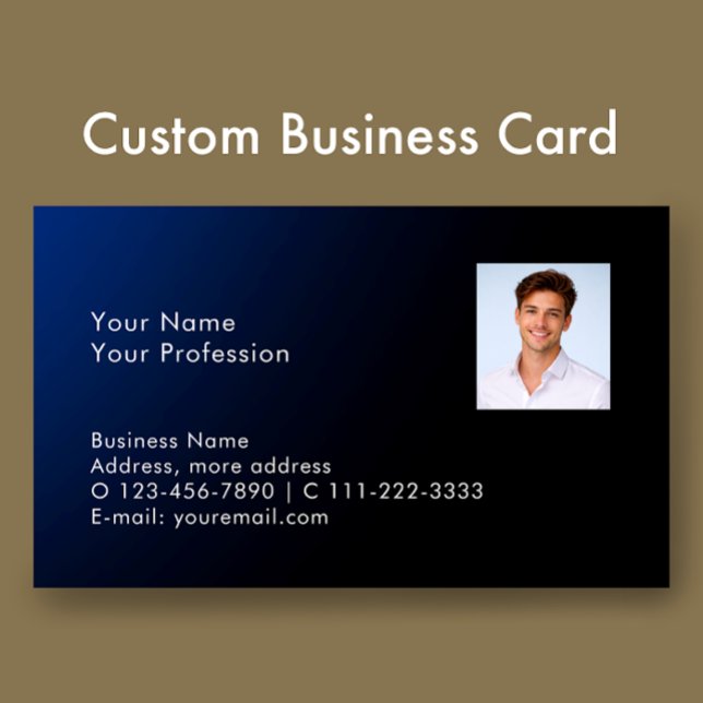 Classy Modern Custom Photo QR Code Blue Gradient Business Card (Personalize all the modern text. Add your photo to classy blue gradient professional business card.)