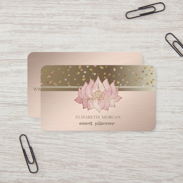 Classy Modern Dots Confetti Lotus Business Card (Front/Back In Situ)