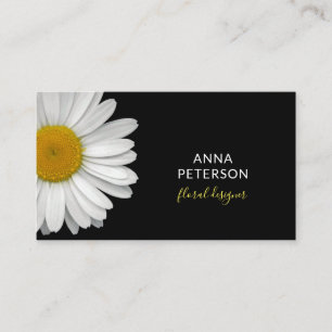 Classy Modern Elegant Daisy Flower on Black Business Card