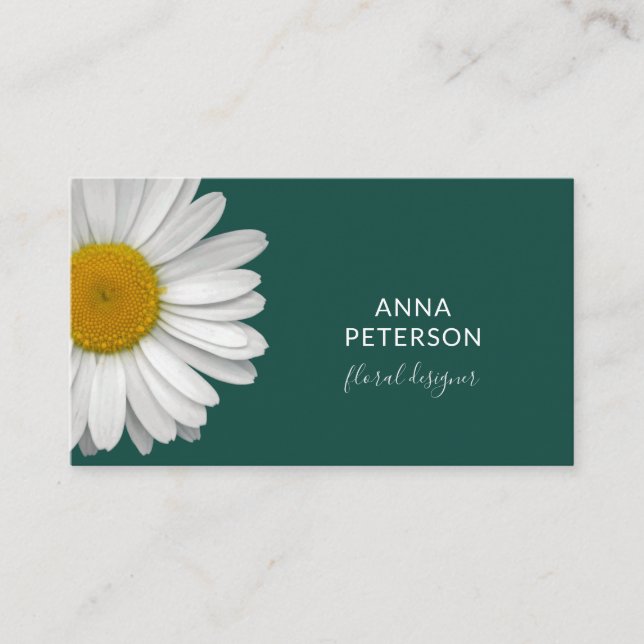 Classy Modern Elegant Daisy Flower on Teal Business Card (Front)