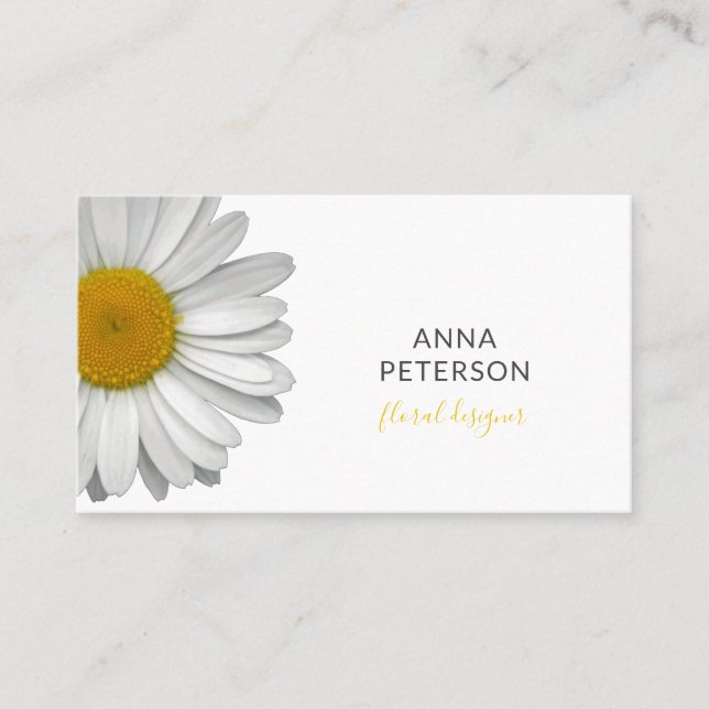 Classy Modern Elegant Daisy Flower on White Business Card (Front)