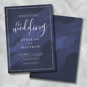 Classy Modern Elegant Watercolor Navy Blue Wedding Invitation