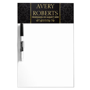 Classy  Modern Floral Luxury black gold damask Dry Erase Board