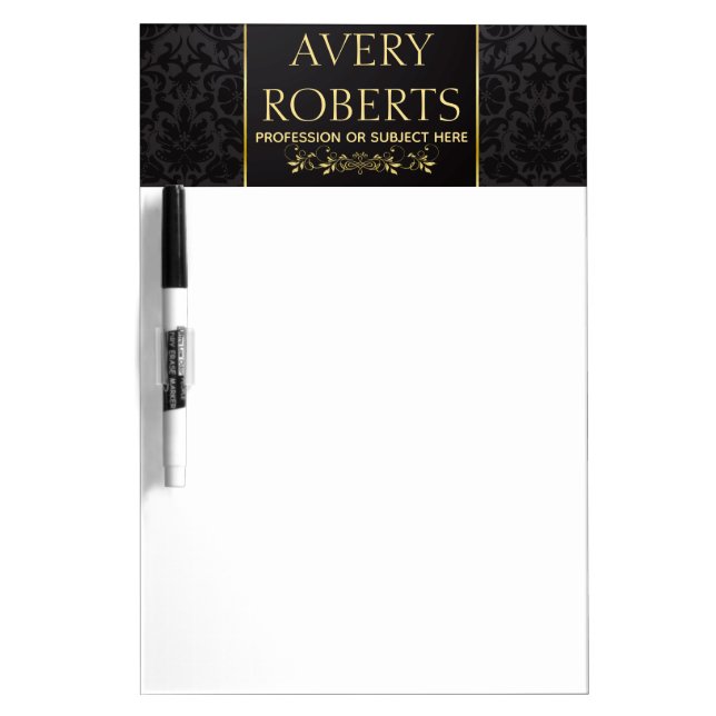 Classy  Modern Floral Luxury black gold damask Dry Erase Board (Front)
