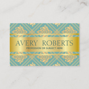Classy  Modern Floral Luxury Sparkle cyan gold Business Card