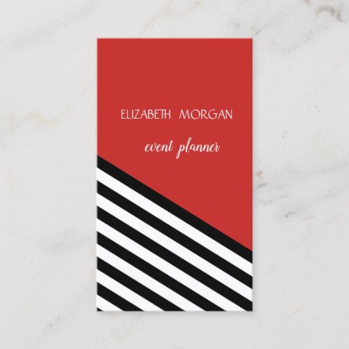 Classy Modern Geometric Red Black White Stripes Business Card