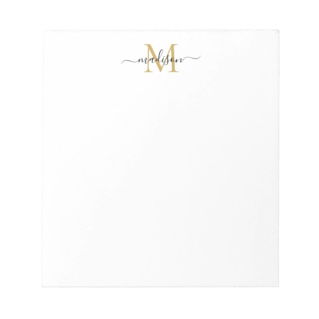 Classy Modern Girly Script Monogram Black Gold Notepad (Front)