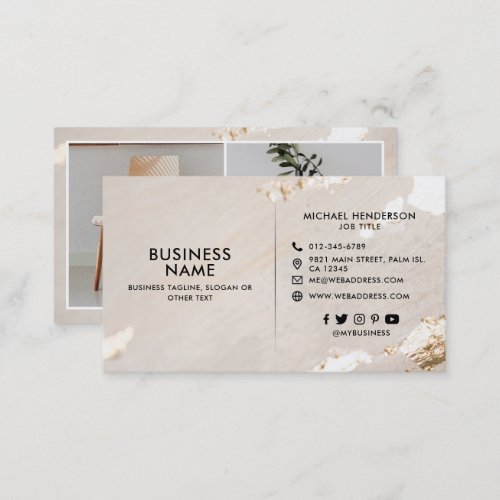 Classy Modern Gold Foil 2 Photo Social Media Icons Business Card