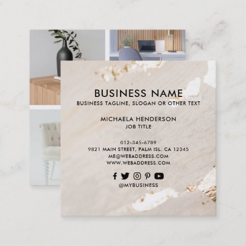 Classy Modern Gold Foil 4_Photo Social Media Icons Square Business Card