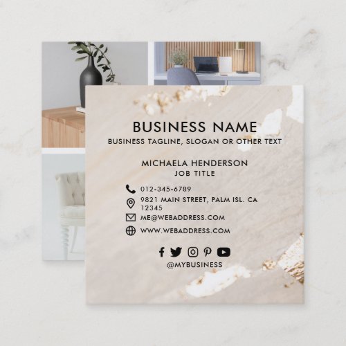 Classy Modern Gold Foil 4 Photo Social Media Icons Square Business Card