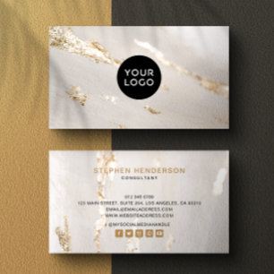 Classy Modern Gold Foil lLogo & Social Media  Business Card