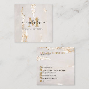 Classy Modern Gold Foil Monogram Initial & Name Square Business Card