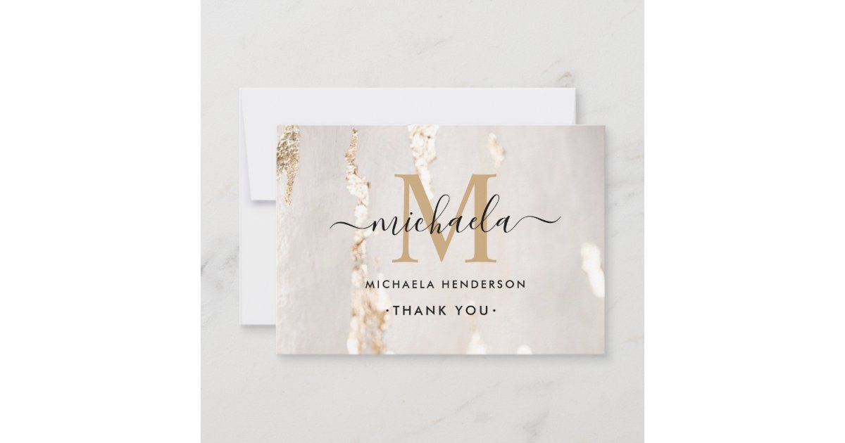 Classy Modern Gold Foil Monogram & Name Business Thank You Card | Zazzle