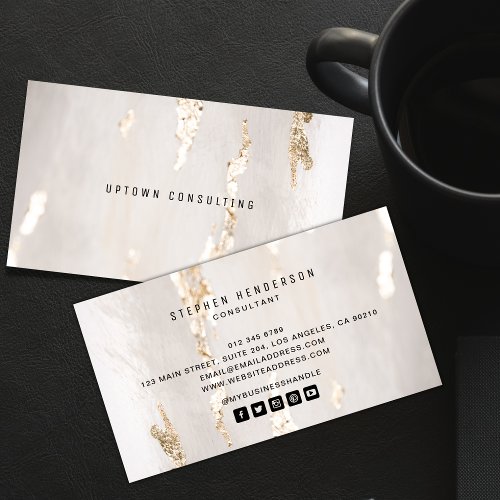 Classy Modern Gold Foil Social Media Icons Business Card