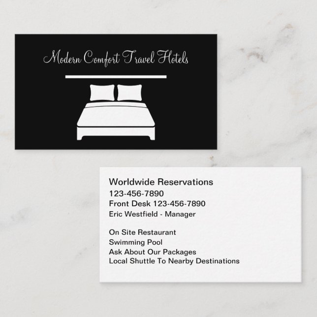 Classy Modern Hotel Travel Business Cards (Front/Back)
