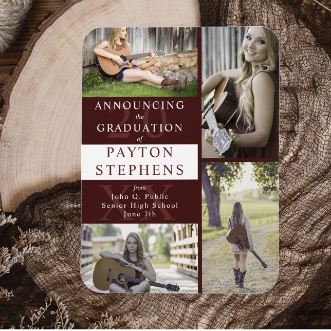 Classy Modern Maroon Photo Graduation Announcement Magnet (Classy Modern Maroon Photo Graduation Announcement Magnet)
