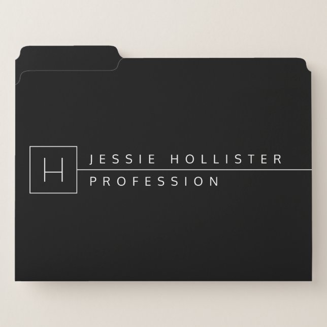 Classy Modern Minimalist Black & White File Folder (Front Left)