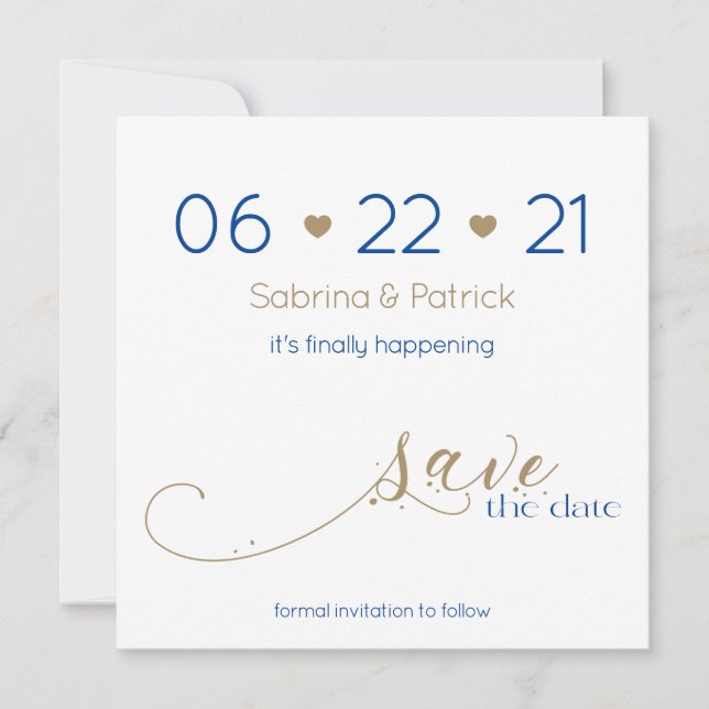 Classy Modern Minimalist Gold Navy Save the Date Invitation (Front)